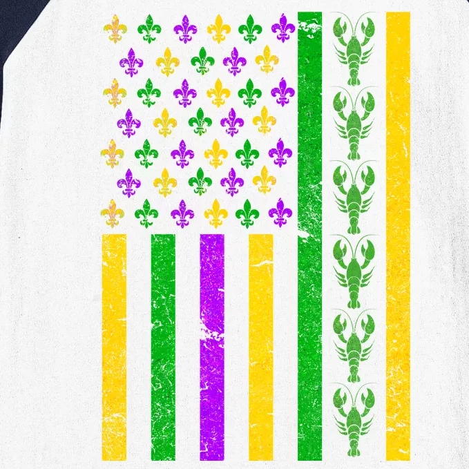 American Flag Mardi Gras Tshirt Mardi Gras Crawfish Baseball Sleeve Shirt