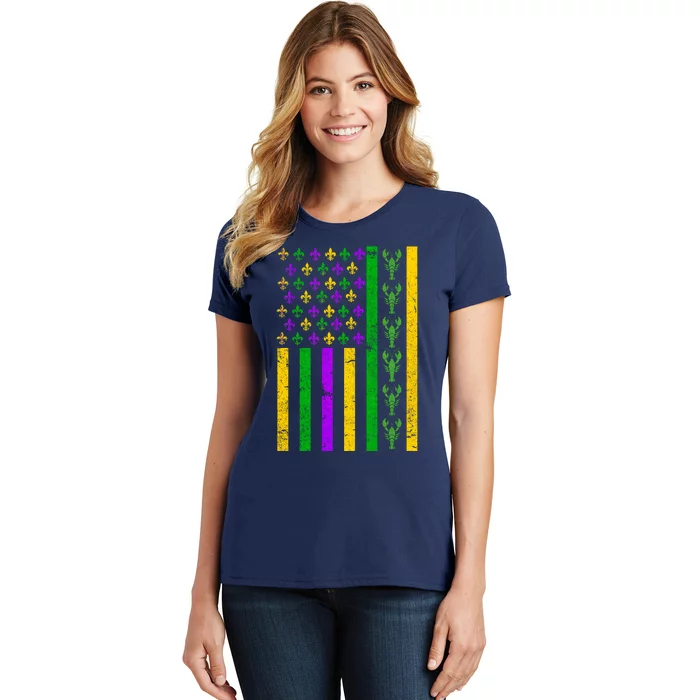 American Flag Mardi Gras Tshirt Mardi Gras Crawfish Women's T-Shirt