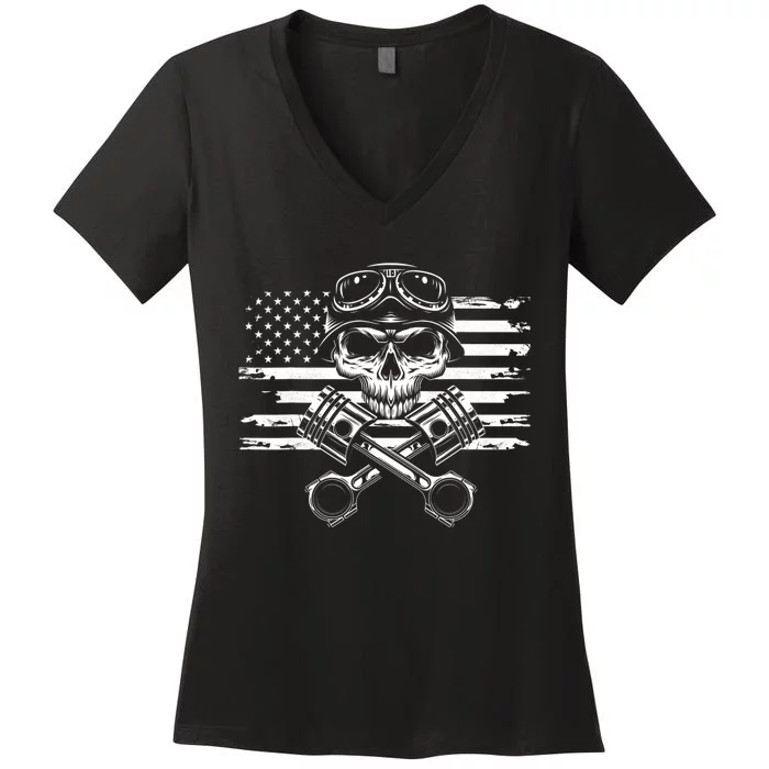 American Flag Motorcycle Apparel Motorcycle Women's V-Neck T-Shirt