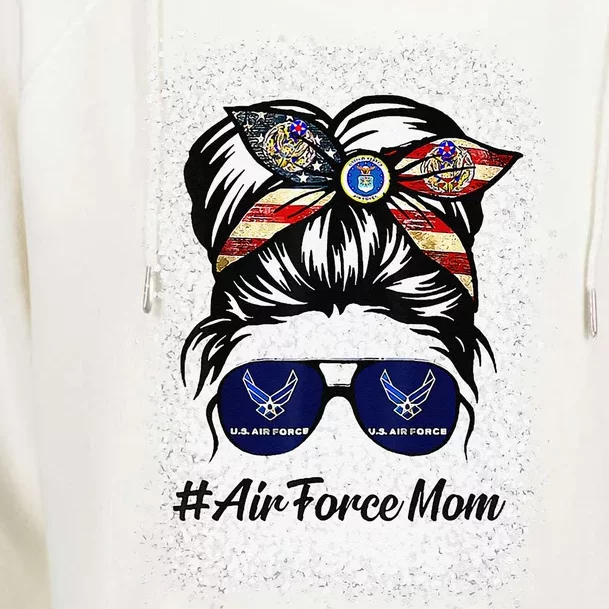 Air Force Mom Messy Bun Sunglasses Military Mom Mother's Day Womens Funnel Neck Pullover Hood