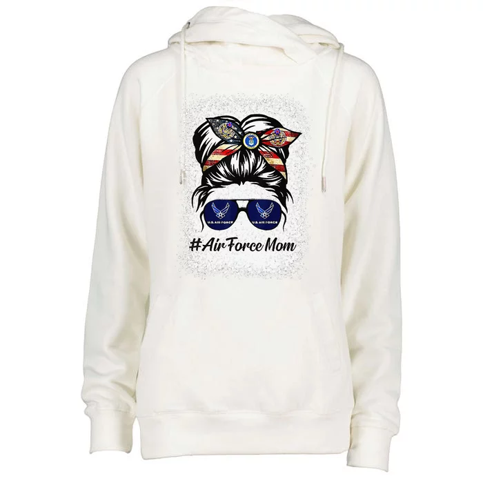 Air Force Mom Messy Bun Sunglasses Military Mom Mother's Day Womens Funnel Neck Pullover Hood