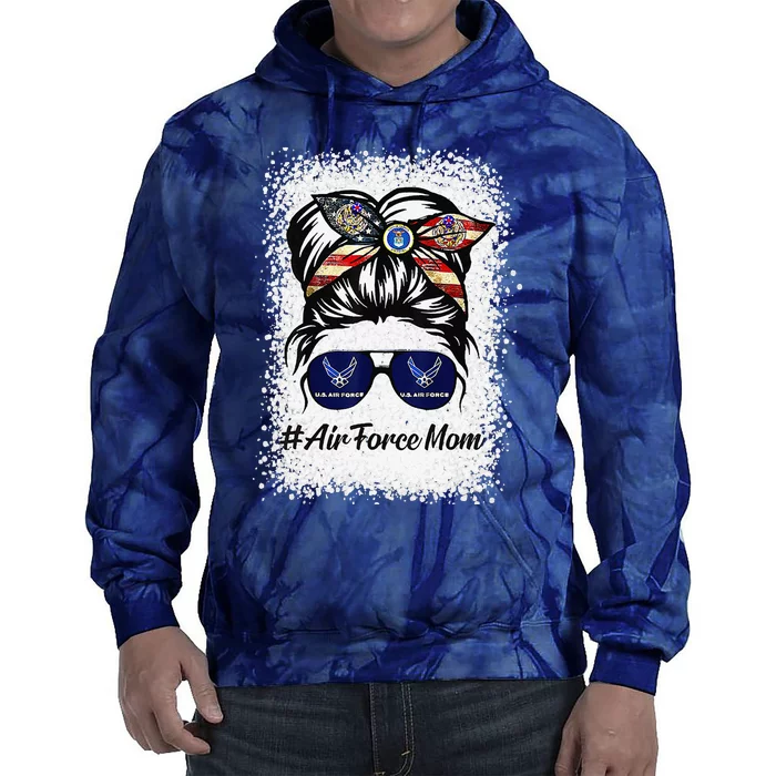 Air Force Mom Messy Bun Sunglasses Military Mom Mother's Day Tie Dye Hoodie