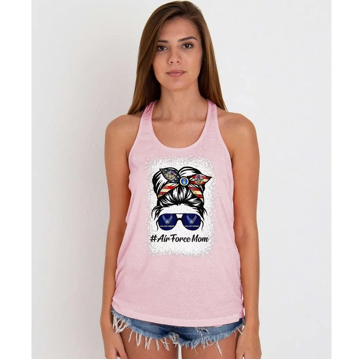 Air Force Mom Messy Bun Sunglasses Military Mom Mother's Day Women's Knotted Racerback Tank