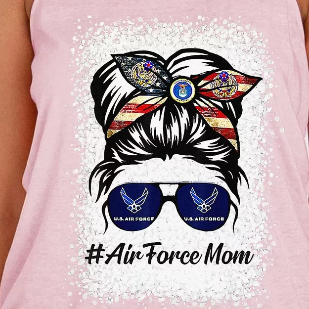 Air Force Mom Messy Bun Sunglasses Military Mom Mother's Day Women's Knotted Racerback Tank