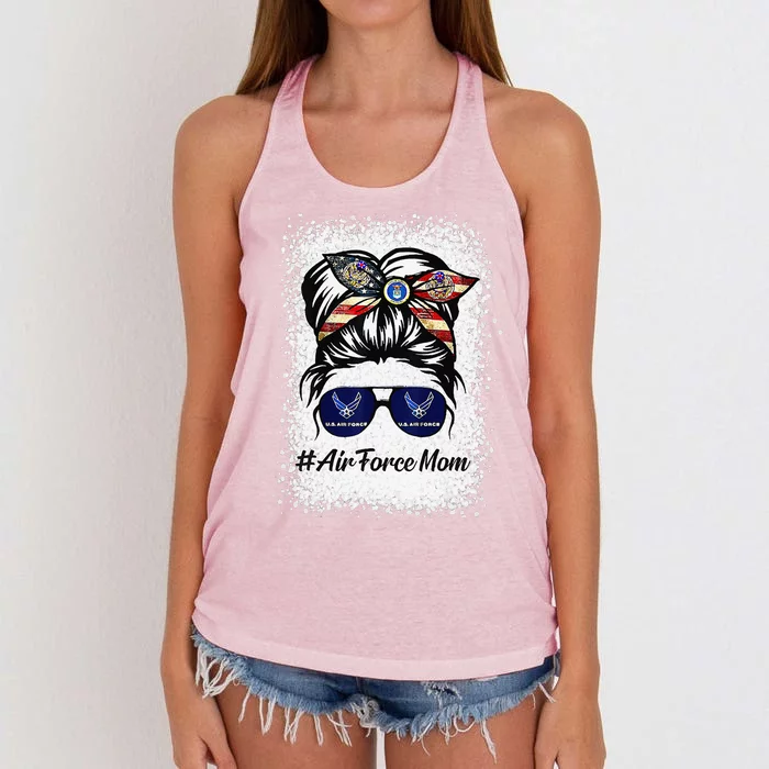 Air Force Mom Messy Bun Sunglasses Military Mom Mother's Day Women's Knotted Racerback Tank