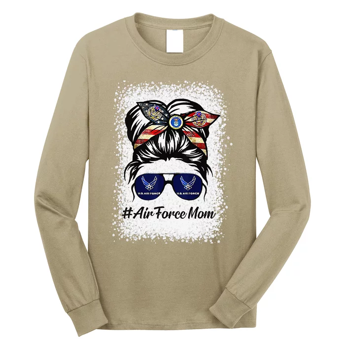 Air Force Mom Messy Bun Sunglasses Military Mom Mother's Day Long Sleeve Shirt