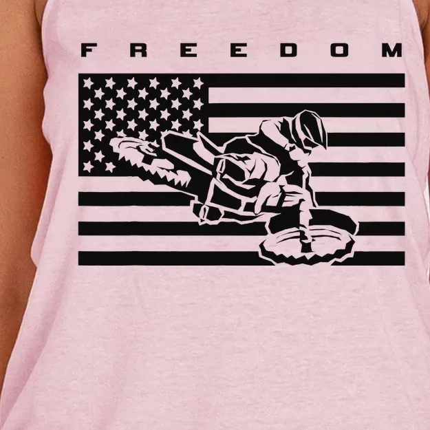 American Flag Motocross Women's Knotted Racerback Tank