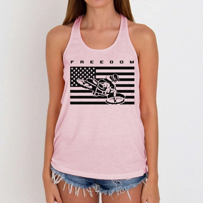 American Flag Motocross Women's Knotted Racerback Tank