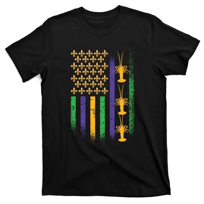 American Flag Mardi Gras Cruise Fat Tuesday Gift Fleur De Lis T-Shirt