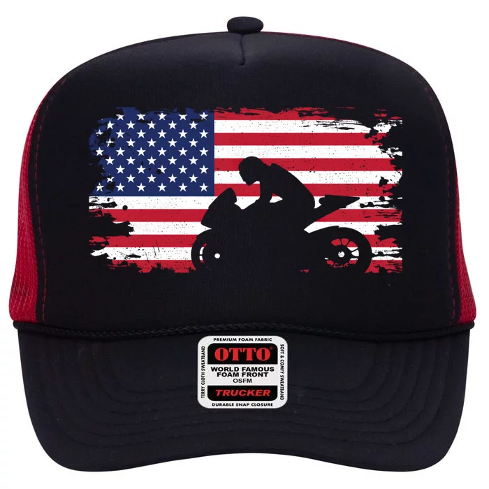 American Flag Motorcycle Cool Gift Motorcycle Gift High Crown Mesh Trucker Hat