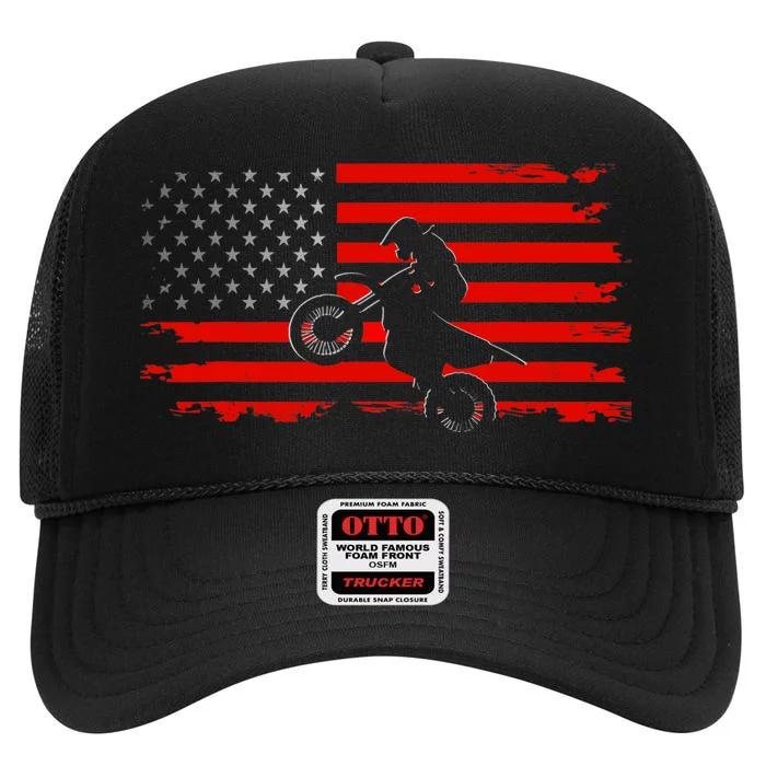 American Flag Motocross Motocross Dirt Bike High Crown Mesh Trucker Hat