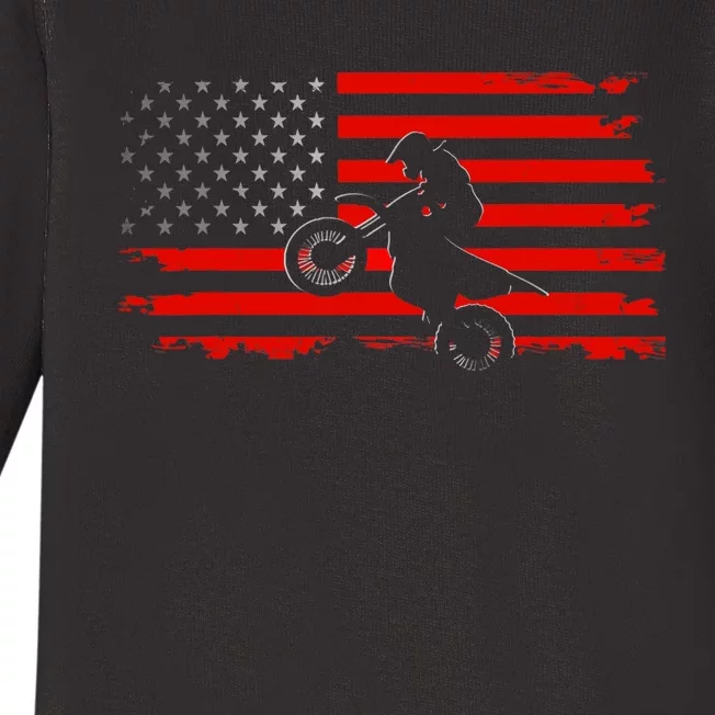 American Flag Motocross Motocross Dirt Bike Baby Long Sleeve Bodysuit