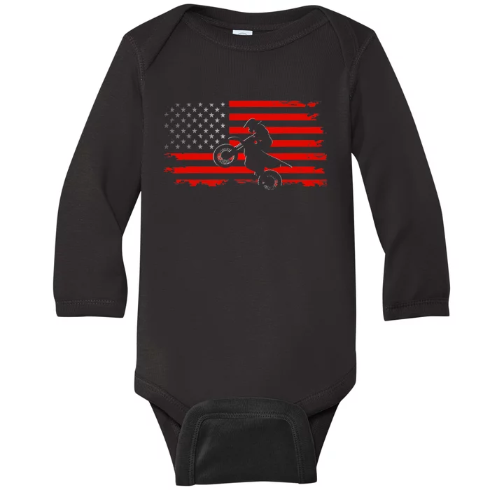 American Flag Motocross Motocross Dirt Bike Baby Long Sleeve Bodysuit