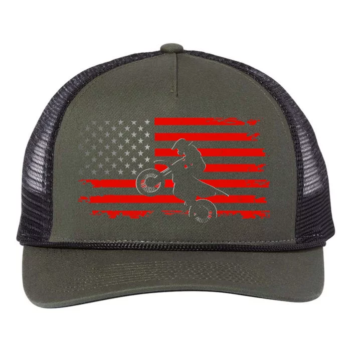 American Flag Motocross Motocross Dirt Bike Retro Rope Trucker Hat Cap