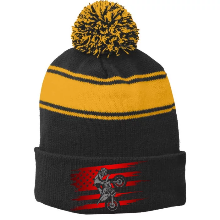 American Flag Motocross Apparel Motocross Dirt Bike Stripe Pom Pom Beanie