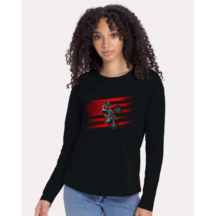 American Flag Motocross Apparel Motocross Dirt Bike Womens Cotton Relaxed Long Sleeve T-Shirt