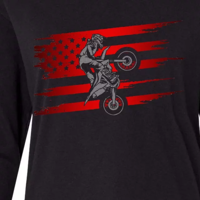 American Flag Motocross Apparel Motocross Dirt Bike Womens Cotton Relaxed Long Sleeve T-Shirt