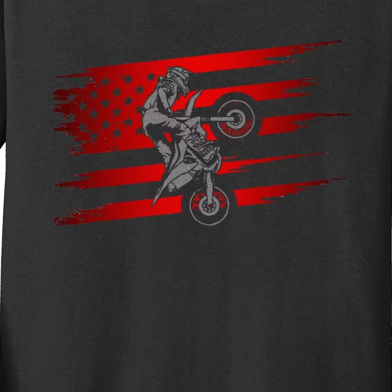 American Flag Motocross Apparel Motocross Dirt Bike Kids Long Sleeve Shirt