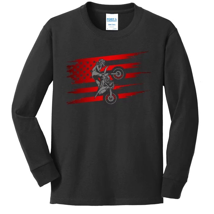 American Flag Motocross Apparel Motocross Dirt Bike Kids Long Sleeve Shirt