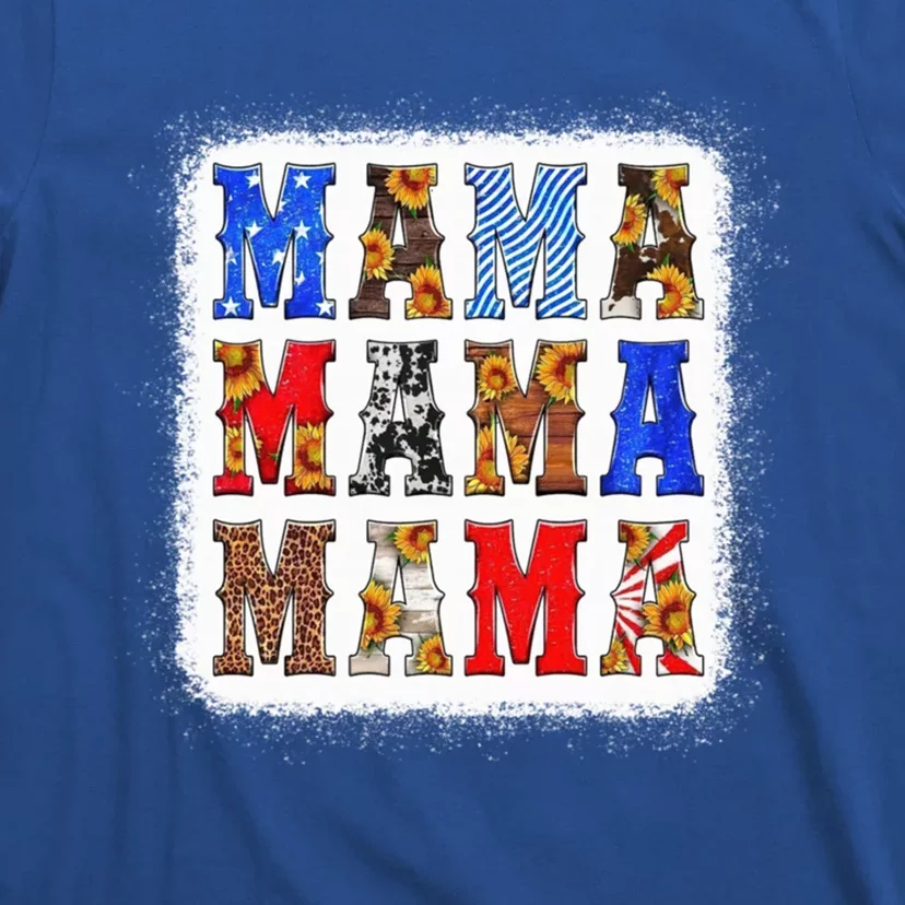 American Flag Mama Leopard Sunflowers Mama Cool Gift T-Shirt