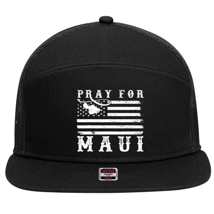 American Flag Maui Hawaii Strong Pray For Maui 7 Panel Mesh Trucker Snapback Hat