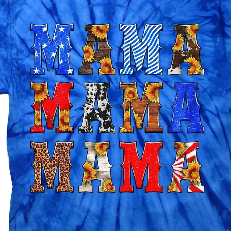 American Flag Mama Leopard Sunflowers Mama Gift Tie-Dye T-Shirt