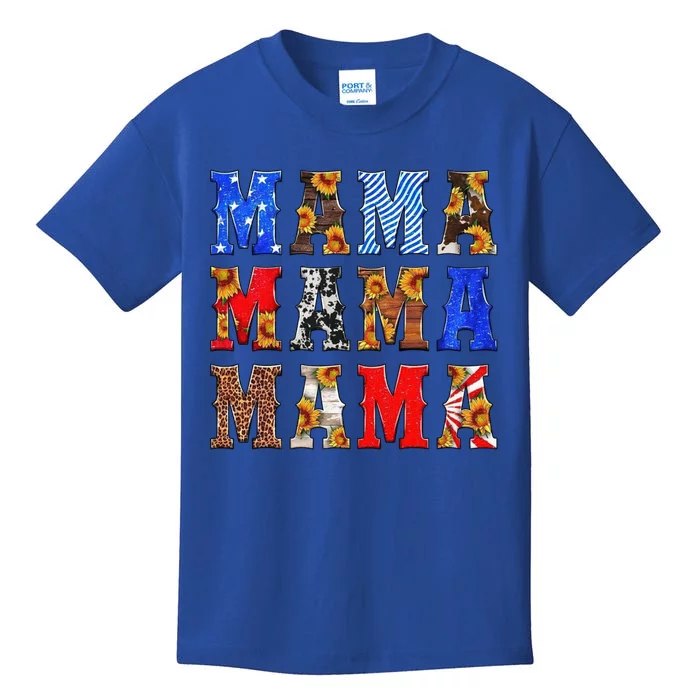 American Flag Mama Leopard Sunflowers Mama Gift Kids T-Shirt