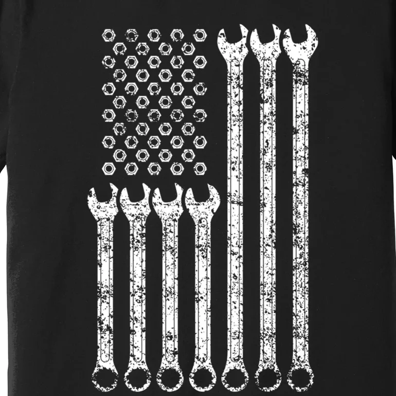 American Flag Mechanic Wrench Gift Mens Womens Premium T-Shirt