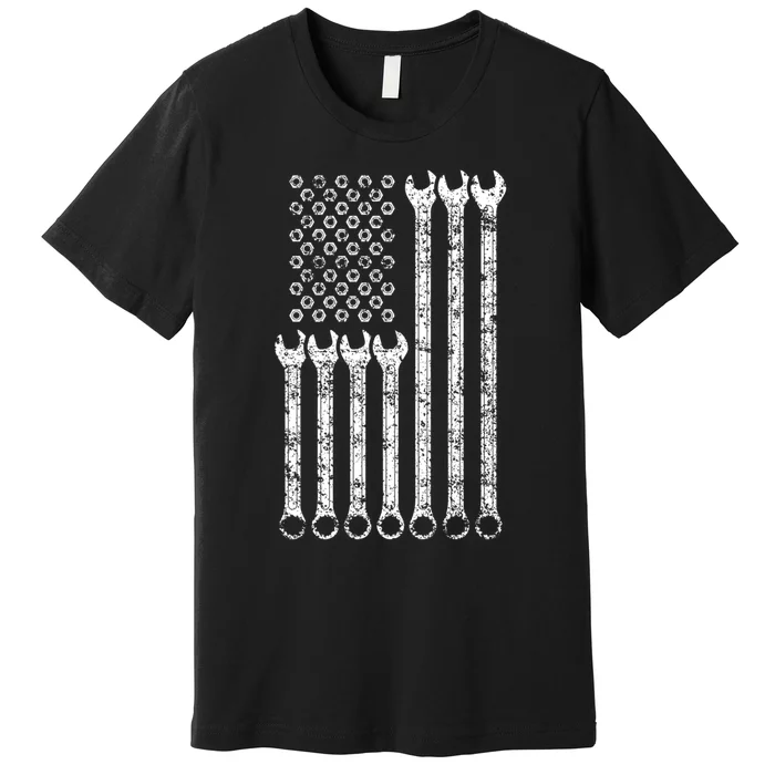 American Flag Mechanic Wrench Gift Mens Womens Premium T-Shirt