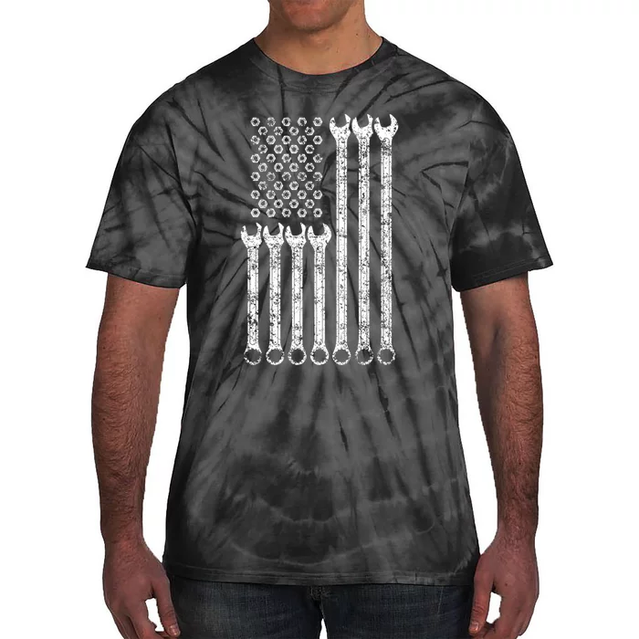 American Flag Mechanic Wrench Gift Mens Womens Tie-Dye T-Shirt