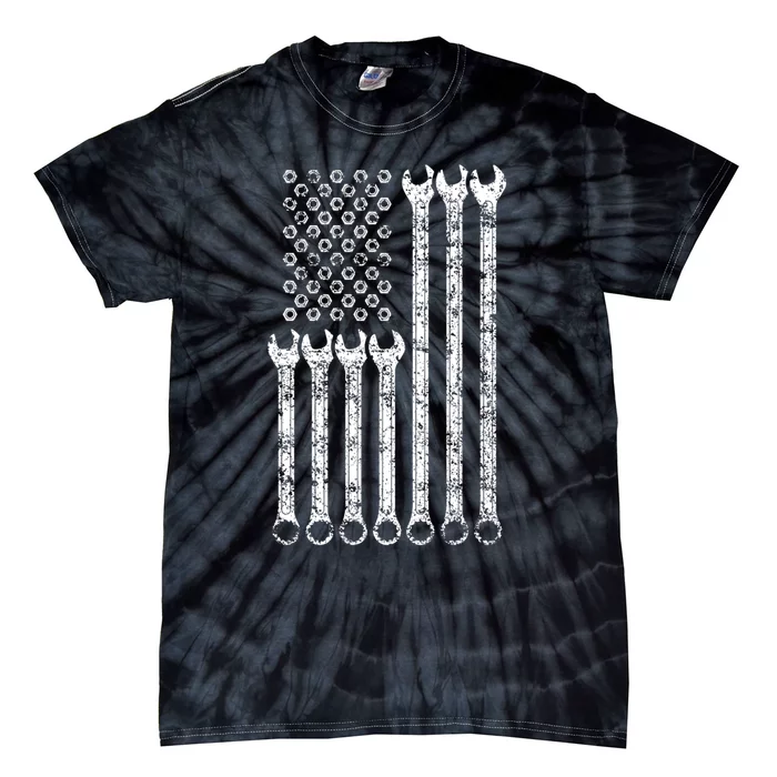 American Flag Mechanic Wrench Gift Mens Womens Tie-Dye T-Shirt