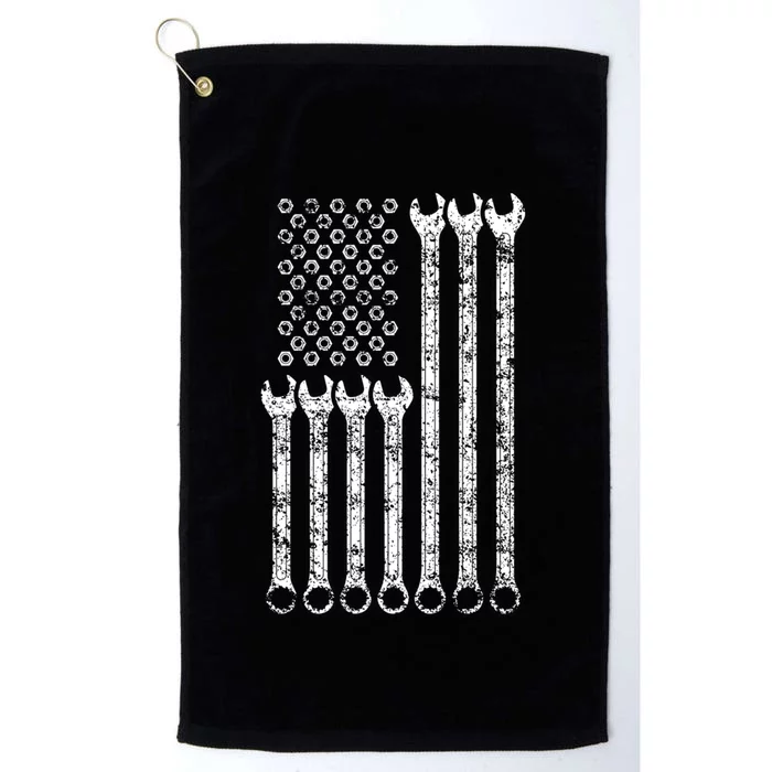 American Flag Mechanic Wrench Gift Mens Womens Platinum Collection Golf Towel