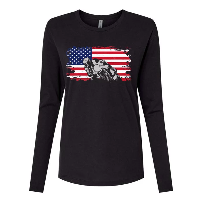 American Flag Motorcycle Womens Cotton Relaxed Long Sleeve T-Shirt