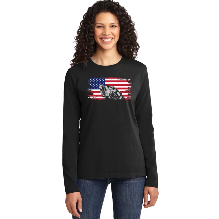 American Flag Motorcycle Ladies Long Sleeve Shirt