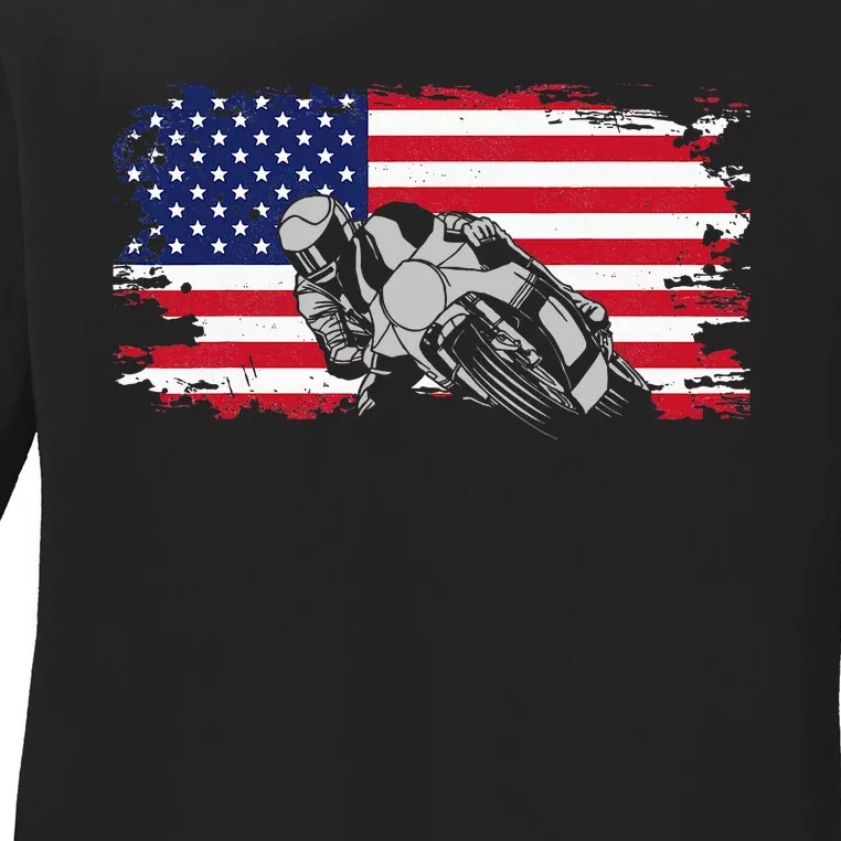 American Flag Motorcycle Ladies Long Sleeve Shirt