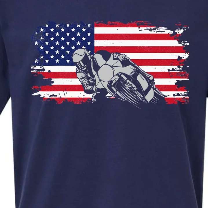 American Flag Motorcycle Sueded Cloud Jersey T-Shirt