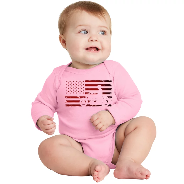 American Flag Motorcycle Biker Chopper Baby Long Sleeve Bodysuit