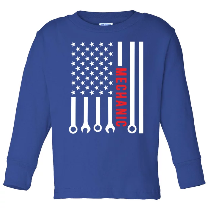 American Flag Mechanic Design Gift Toddler Long Sleeve Shirt