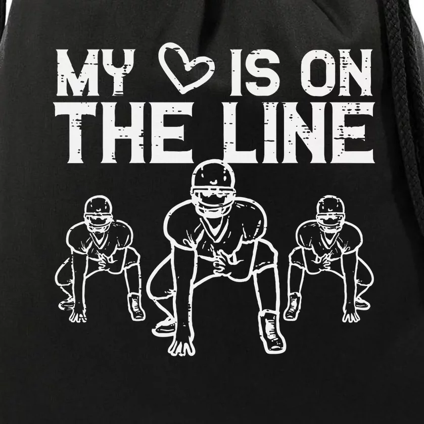 American Football My Heart Is On The Line Lineman Drawstring Bag