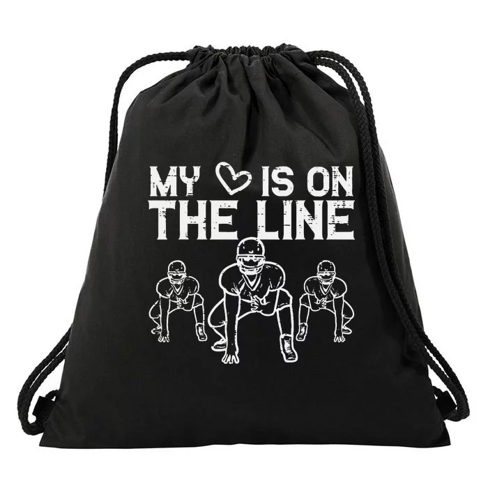 American Football My Heart Is On The Line Lineman Drawstring Bag