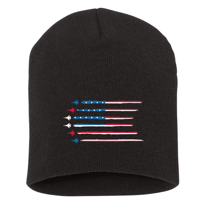 American Flag Military Jet Plane Aviation Short Acrylic Beanie