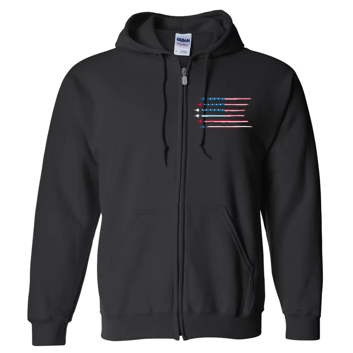 American Flag Military Jet Plane Aviation Full Zip Hoodie