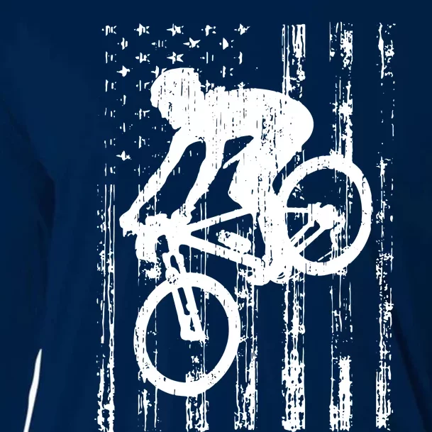 American Flag Mountain Bike, Mountain Bike Gift Cooling Performance Long Sleeve Crew