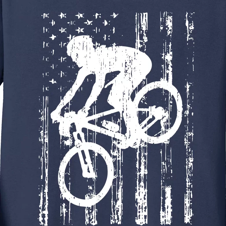 American Flag Mountain Bike, Mountain Bike Gift Kids Long Sleeve Shirt