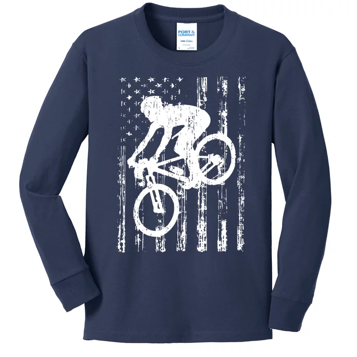 American Flag Mountain Bike, Mountain Bike Gift Kids Long Sleeve Shirt