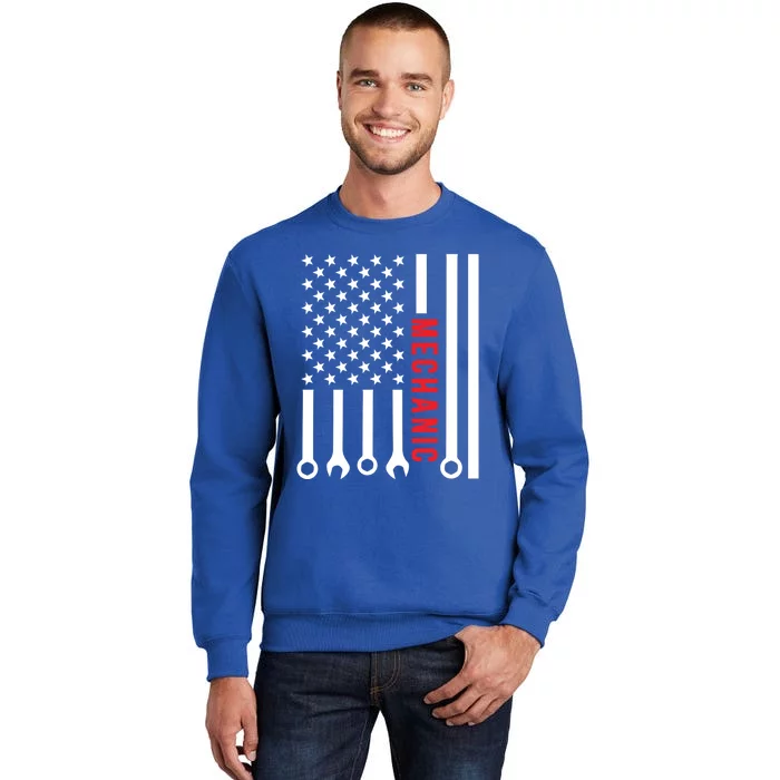 American Flag Mechanic Design Gift Tall Sweatshirt