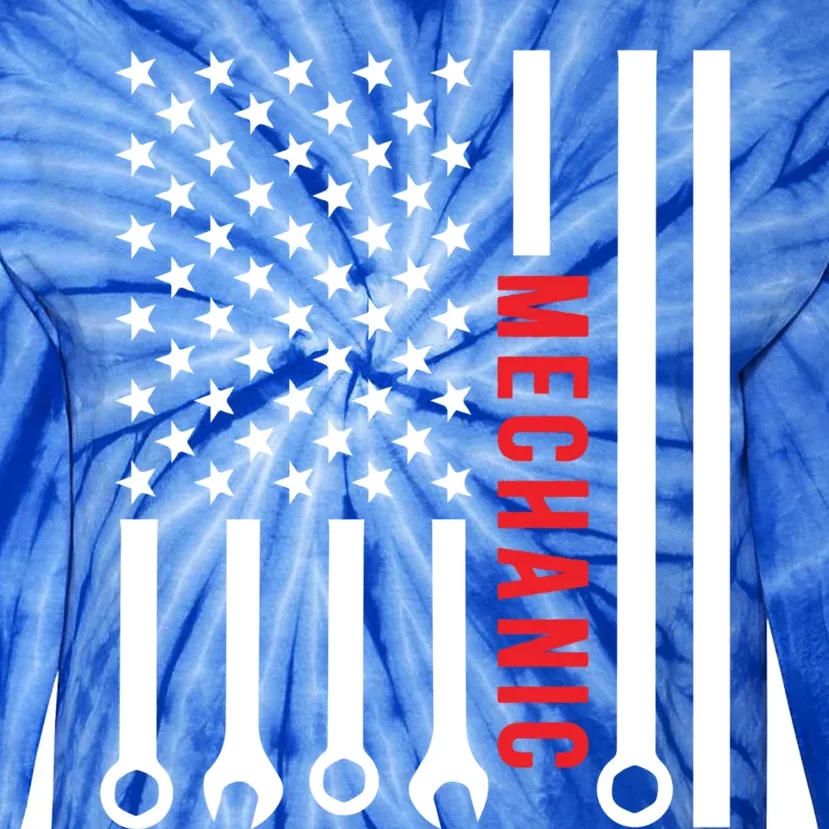 American Flag Mechanic Design Gift Tie-Dye Long Sleeve Shirt