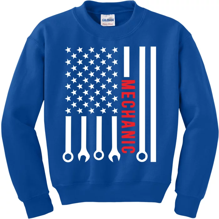 American Flag Mechanic Design Gift Kids Sweatshirt