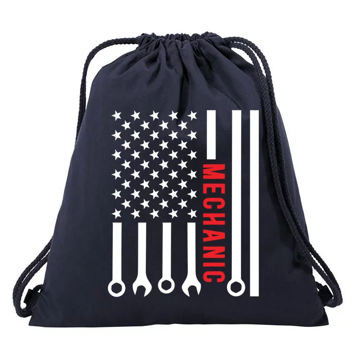 American Flag Mechanic Design Gift Drawstring Bag