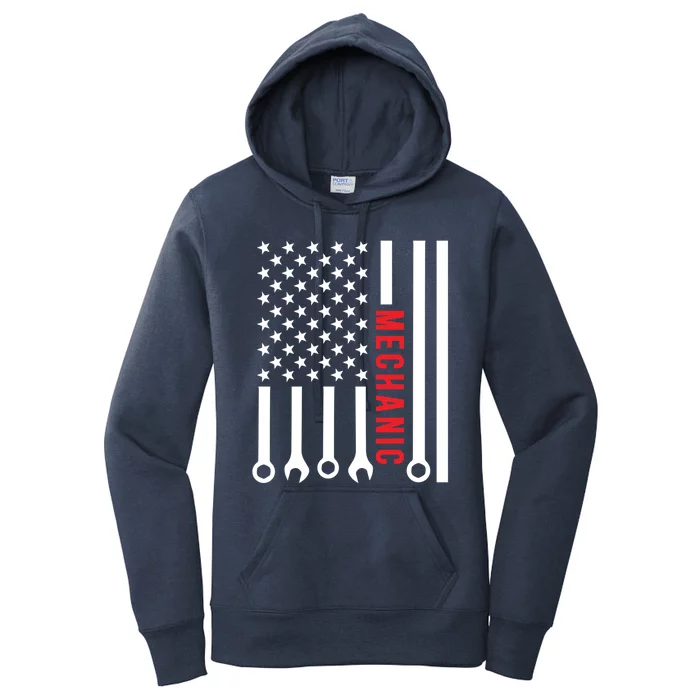 American Flag Mechanic Design Gift Women's Pullover Hoodie